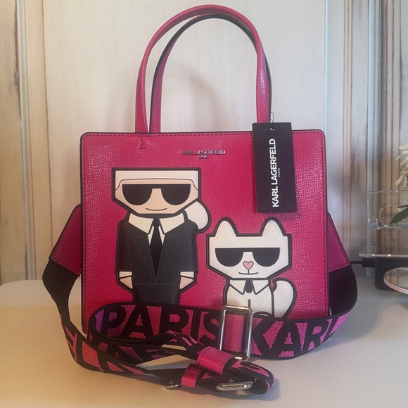 Karl Lagerfeld Handbags - NWT Karl Lagerfeld Paris Pink Tote Bag Karl & Choupette Graphic Satchel w/ Strap